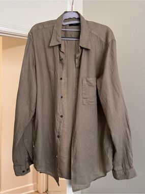 Theory Men's Soft Linen Button-Up Shirt Jacket - Taupe Size L
